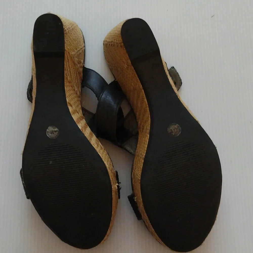 - a.n.a black Y2K leather adjustable strap slip on platform/espadrille sandals